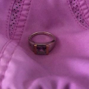 Sterling silver amethyst ring with a touch of gold